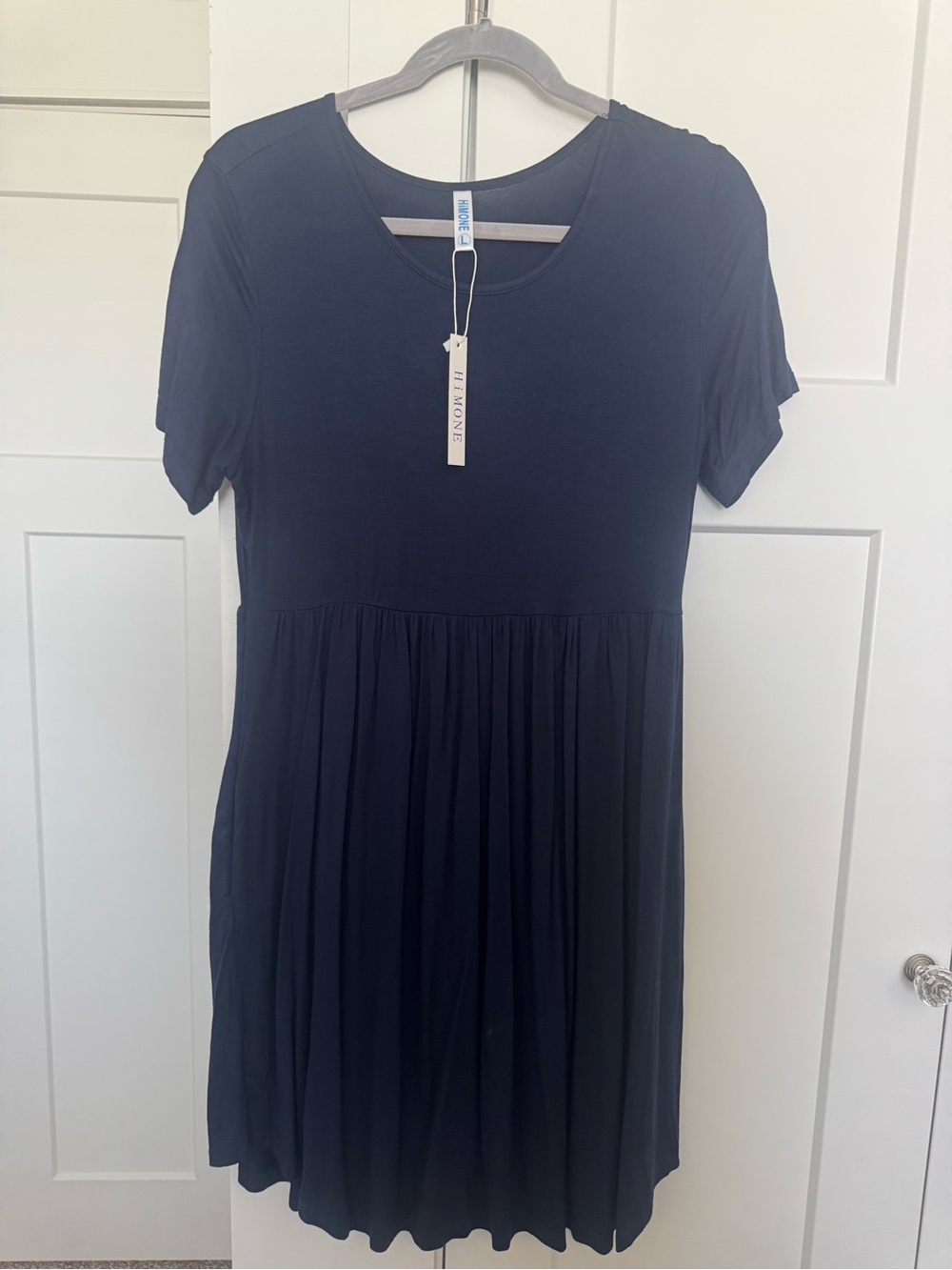 HIMONE Navy Short Sleeve Scoop Neck Dress